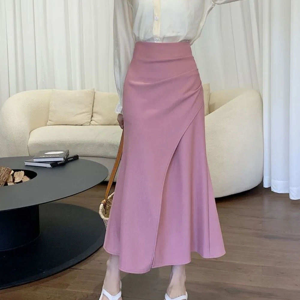 Sancus YesStyle High Rise Plain Midi A-Line Skirt blush pink size large